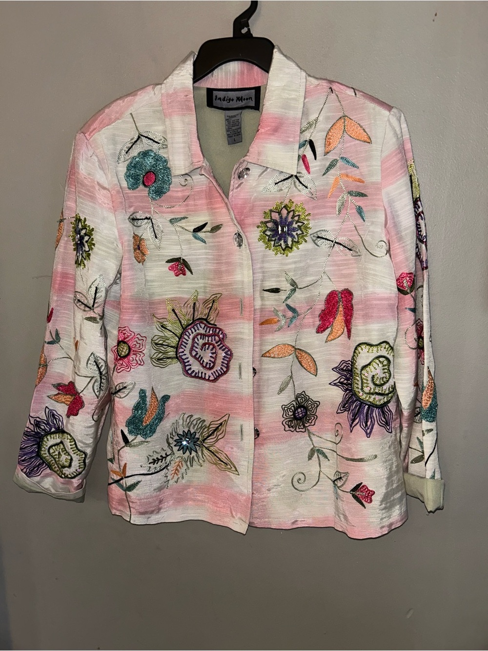 Indigo Moon Blazer - multicolored floral embroidered beads & sequins